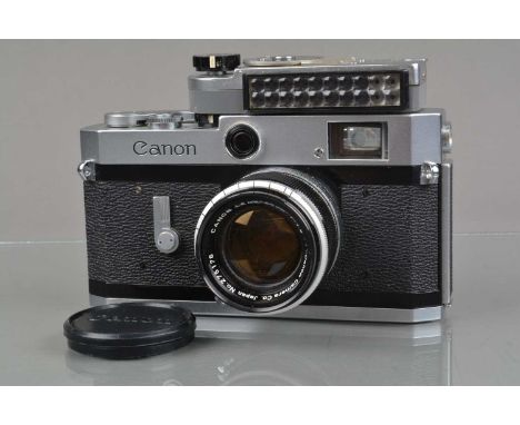 A Canon P Rangefinder Camera, chrome, export permitted model, serial no 704213, chrome film speed dial, shutter stutters on s