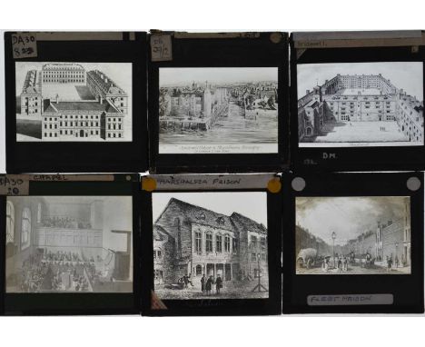 3¼in sq Magic Lantern Slides,  London and surroundings - large collection in twelve-drawer wooden card-index chest and seven 