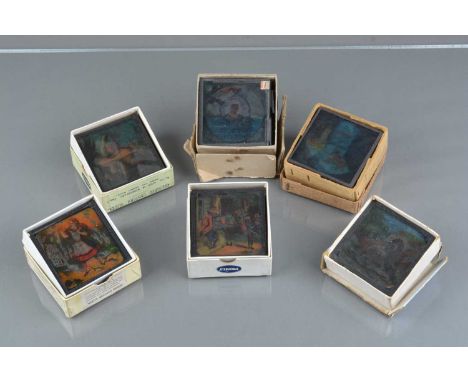 3¼in sq Magic Lantern Slides,  chromolitho transfer story sets - Primus Junior Lecturer's Series  - 'Alice in Wonderland', in