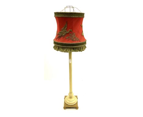 Early 20th century Danish standard lamp, painted and gilt metal column, gilt wood base, embossed red shadeDimensions: Height: