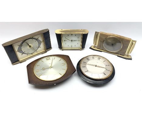 Collection of five vintage retro mid to late 20th century 'Metamec' clocks - three mantel clocks and two wall clocks