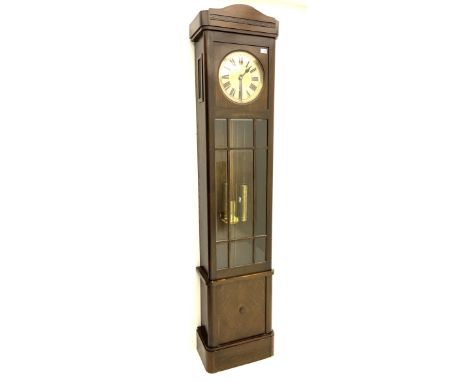 Early 20th century oak longcase clock, brass weight driven, bevelled glass viewing panesDimensions: Height:&nbsp;210cm&nbsp; 