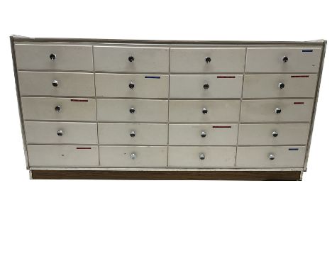 Mid 20th century vintage haberdashery shop display/serving counter, fitted with twenty drawer traysDimensions: Height:&nbsp;9