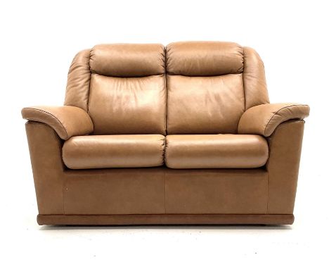 G-plan two seat sofa, upholstered in tan leatherDimensions: Length/Width:&nbsp;150cm&nbsp;