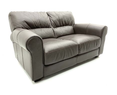 Three seat sofa and matching two seater upholstered in brown leather, L160cm and L220cm