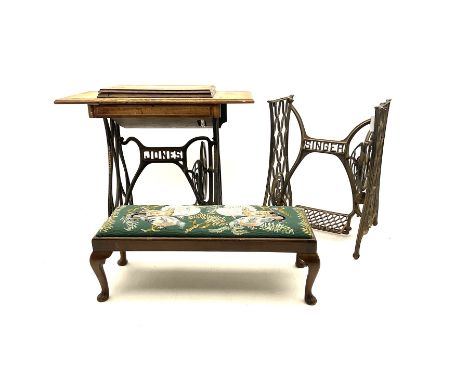 Vintage Jones treadle sewing machine, together with another singer sewing machine frame without machine and top, also with re