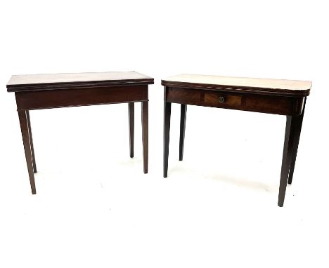 19th century mahogany tea table with fold over top (W94cm, H75cm, D46cm), and a 19th century straight front card table with f