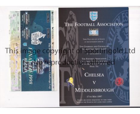 FA CUP FINALS     Two items: Menu, Table Plan and List of Guests for the F.A. Luncheon at Wembley 1997 Final, Chelsea v Middl