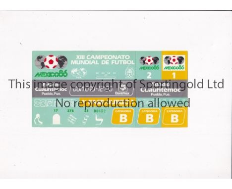 1986 WORLD CUP      Unused ticket for South Korea v Italy 10/6 at the Cuauhtémoc Stadium. Staple holes on the left.   General