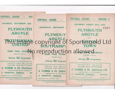 PLYMOUTH ARGYLE     Twenty two home programmes for season 1952/3: 19 League including Everton and West Ham Utd., missing Leed