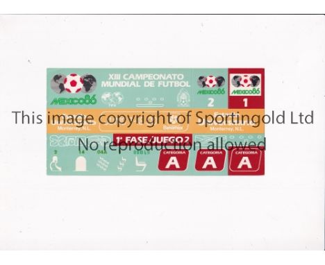 1986 WORLD CUP      Unused ticket for Portugal v Poland 7/6 at the University Stadium. Staple holes on the left.   Generally 