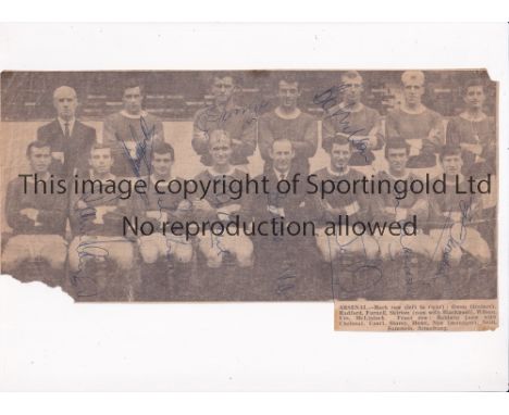 ARSENAL AUTOGRAPHS 1966/7     B/W newspaper team group signed by 9 players and Manager Bertie Mee. Players include Radford, F