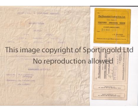 CHESTERFIELD RESERVES V YORKSHIRE AMATEURS 1932 Single sheet for the game at Saltergate 25/3/32, which has a tear but is comp