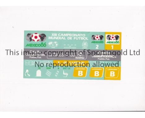 1986 WORLD CUP      Unused ticket for France v Belgium, 3/4 Play-Off, 28/6/1986 at the Cuauhtémoc Stadium. Staple holes on th