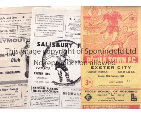 EXETER CITY      Four programmes in season 1963/4 including Friendly v Poole Town and 3 Western League v Dorchester Town, sin