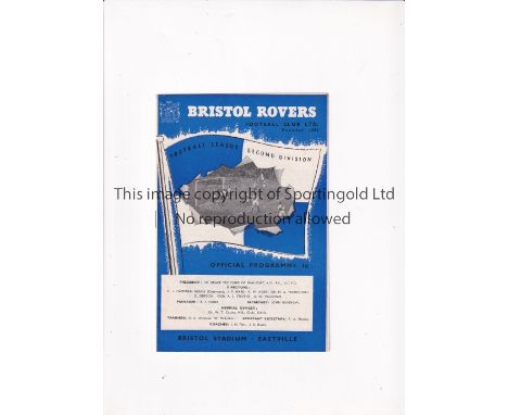 FOOTBALL LEAGUE CUP FIRST SEASON 1960-1 / BRISTOL ROVERS V FULHAM      Programme for the tie at Bristol 26/9/1960.    Very go