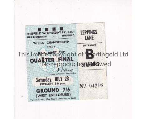 1966 WORLD CUP      Ticket for West Germany v Uruguay 23/7/1966 Quarter-Final at Hillsborough.     Generally good