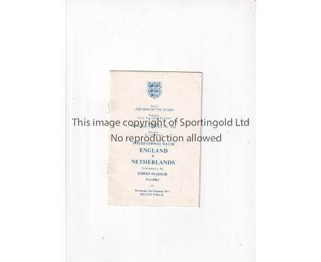 ENGLAND V HOLLAND 1977     Players' Itinerary issued by the F.A. for the International at Wembley 9/2/1977 which was Holland'