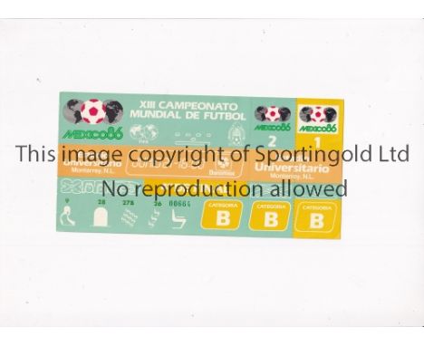 1986 WORLD CUP      Unused ticket for West Germany v Mexico 21/6/1986, Quarter-Final at the University Stadium.    Good