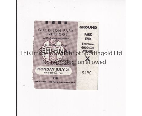 1966 WORLD CUP       Ticket for West Germany v USSR 25/7/1966 Semi-Final at Goodison Park, tiny paper loss bottom left on ent