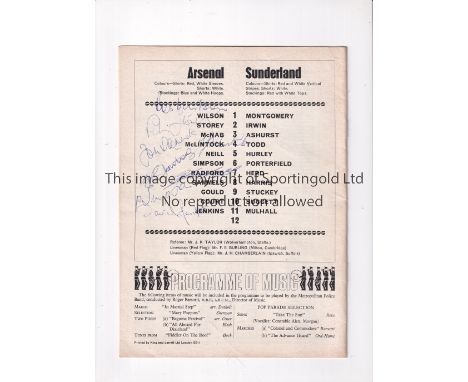 ARSENAL AUTOGRAPHS 1968       Home programme v Sunderland 4/9/1968 League Cup signed by 9 players, on the cover by Jim Furnel