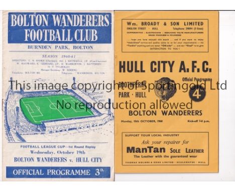 FOOTBALL LEAGUE CUP FIRST SEASON 1960-1 / BOLTON WANDERERS V HULL CITY      Programmes for the tie at Hull 10/10/1960 and Rep