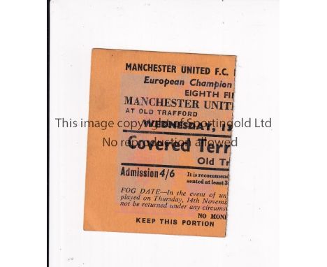 MANCHESTER UNITED      Ticket for the home European Cup tie v Dukla Prague 13/11/1957.    Good