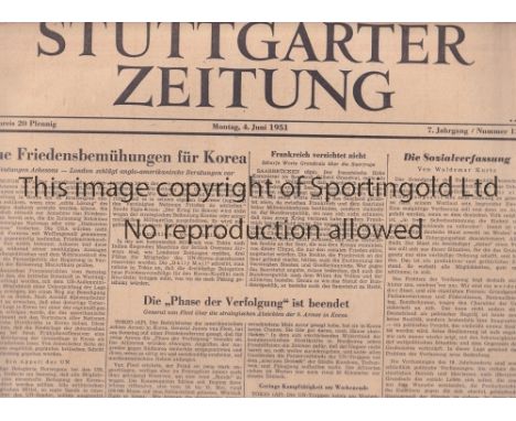 HEARTS 1951       VfB Stuttgart v Hearts (Friendly) played 2/6/1951 at Neckarstadion, Stuttgart. Issue of the Stuttgart daily