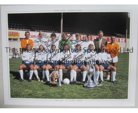 DERBY COUNTY 1972    Autographed 16 x 12 photo-edition of players posing with the First Division trophy during a photo-shoot 