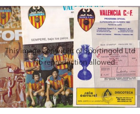SUPER CUP 1980     Programme and ticket, Nottingham Forest 25/11/80, Super Cup Final 1st leg plus scarce programme for 2nd le