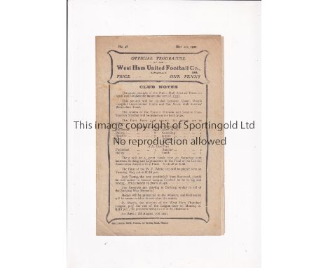 WEST HAM UNITED / FIRST LEAGUE SEASON       Programme for the home League match v Stockport County 1/5/1920, slightly creased
