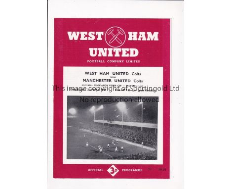 1957 F.A. YOUTH CUP FINAL       Programme for the First Leg at West Ham United v Manchester United 2/5/1957.   Very good