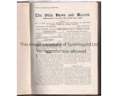 ASTON VILLA      Official Bound volume of home programmes lacking covers for 1932/3 season including all home first team and 