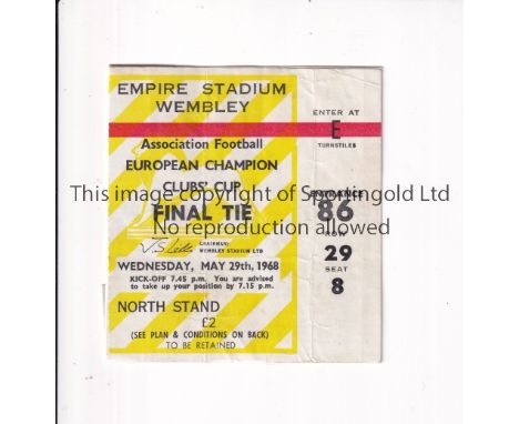 1968 EUROPEAN CUP FINAL      Seat ticket for Manchester United v Benfica, slightly creased.    Generally good