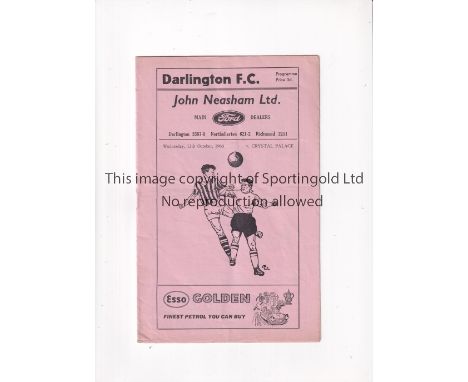 FOOTBALL LEAGUE CUP FIRST SEASON 1960-1 / DARLINGTON V CRYSTAL PALACE     Programme for the tie at Darlington 12/10/1960, ver
