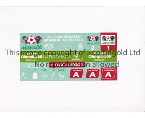 1986 WORLD CUP      Unused ticket for Argentina v Bulgaria 10/6 at the Olympic Stadium. Staple holes on the left.   Generally