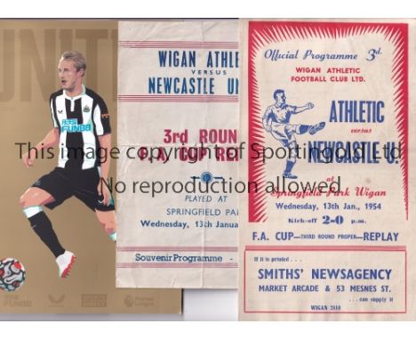 NEWCASTLE UNITED        Three programmes, away v Wigan Athletic at Springfield Park FA Cup 3rd Round Replay 13/1/1954 officia