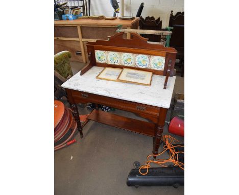 LATE VICTORIAN MARBLE TOP TILE BACK WASH STAND