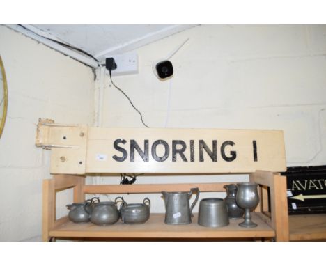 VINTAGE WOODEN ROAD SIGN MARKED 'SNORING 1'