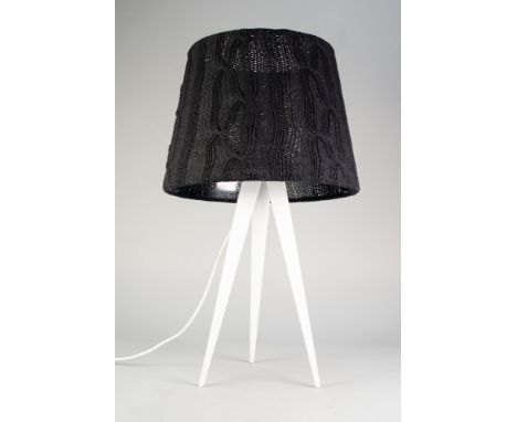 HABITAT 'YVES' WHITE POWDER COATED METAL TABLE LAMP, and THE BLACK WOOLWORK SHADE, 35" (89cm) high, overall 