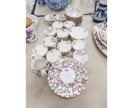 LATE NINETEENTH CENTURY SPODE'S COPELAND CHINA TEA SERVICE FOR 12 PERSONS, 37 PIECES WITH JAPANESQUE FLORAL AND INSECT DECORA