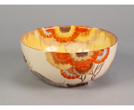 CLARICE CLIFF FOR WILKINSON Ltd RHODANTHE ?BIZARRE? POTTERY FRUIT BOWL, of steep sided, footed form, painted in colours, the 