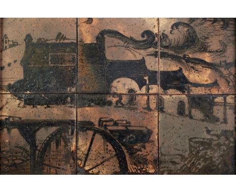 BERNARD LEACH (1887-1979) SIX TILE PICTURE GROUP OF A CORNISH TIN MINE, each tile 6" x 6", framed and glazed, lower left tile