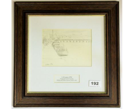 L. S. Lowry (British 1887-1976) framed pencil sketch intitialed LSL '70, originally purchased Biddle (mis-spelled Bibble on t
