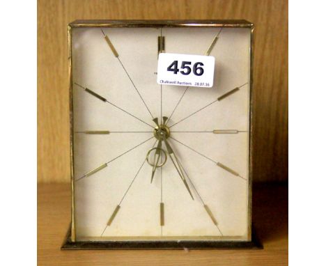 A 1970's brushed brass Tempora mechanical mantle clock, H. 15cm.