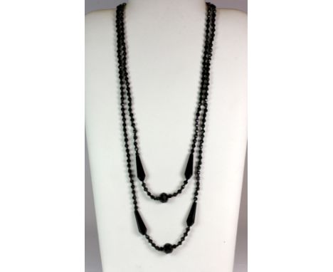 A vintage polished jet bead necklace.