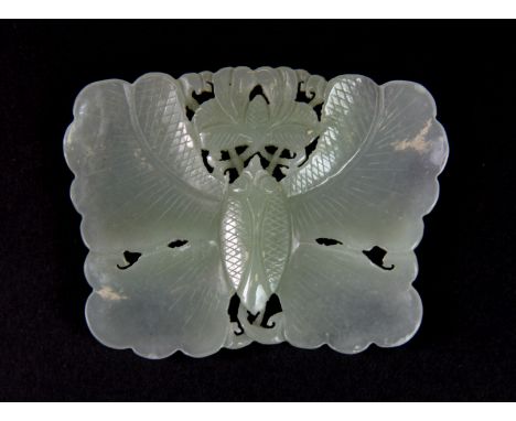 A 19th/early 20th century jadeite jade celadon colour butterfly amulet, W. 7cm H. 5cm.