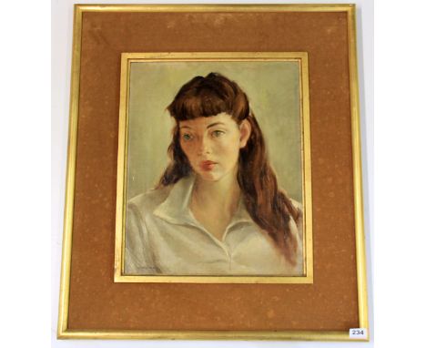 A framed oil on canvas portrait of the 18 year old Mary McDermot c.1940 ( Mary Sitwell of Barmoor Castle, Northumberland) sig