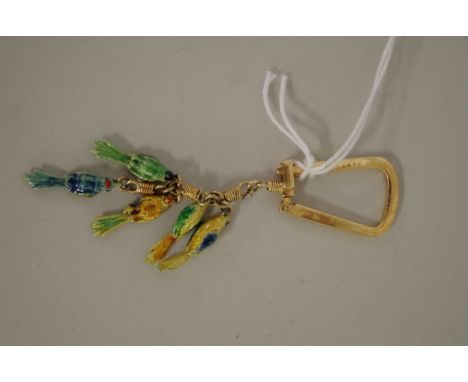 A Cartier gold and enamel 'Parakeet' handbag charm/key fob,&nbsp;stamped Italy .750, 80mm long, 15g all in. 