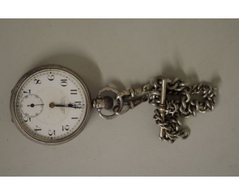 A silver open face pocket watch, signed E T Biggs &amp; Son, Maidenhead, stem wind, the movement by Rands, 42mm white enamel 